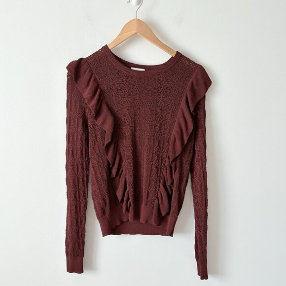 Aritzia Wilfred Bernelle Ruffle Crochet Sweater Burgundy Wine Size Medium - Picture 4 of 8